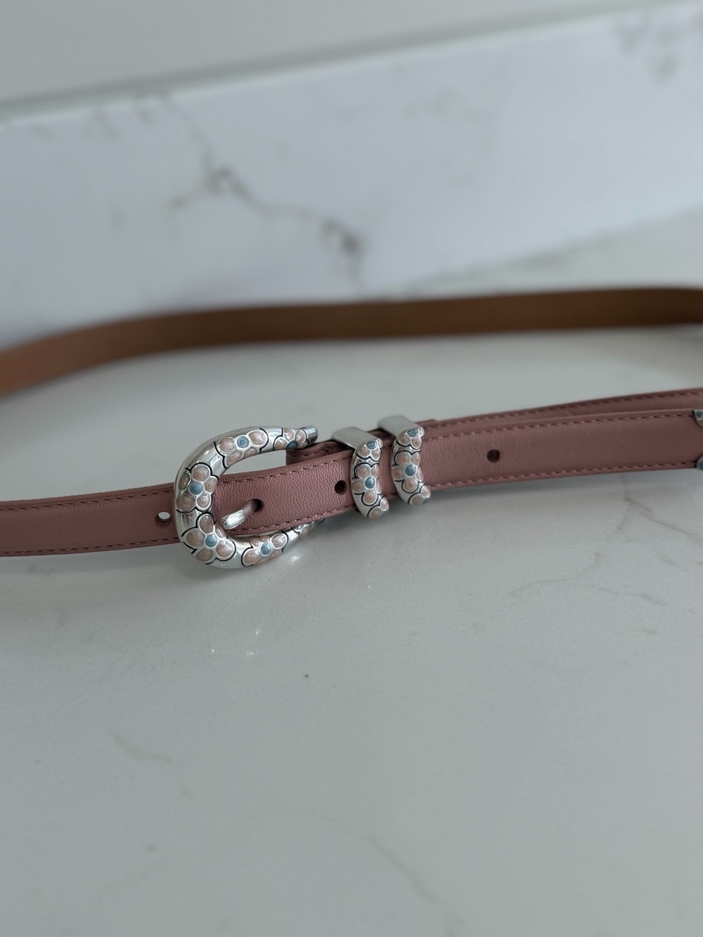 Vintage Brighton Pink Leather Western Floral Buckle Belt Size Large